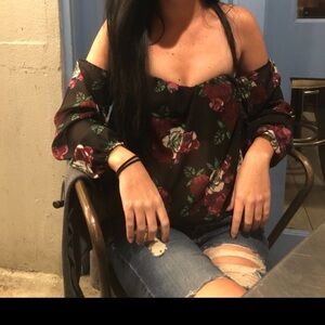 Charlotte Russe Black Floral Off-Shoulder Blouse